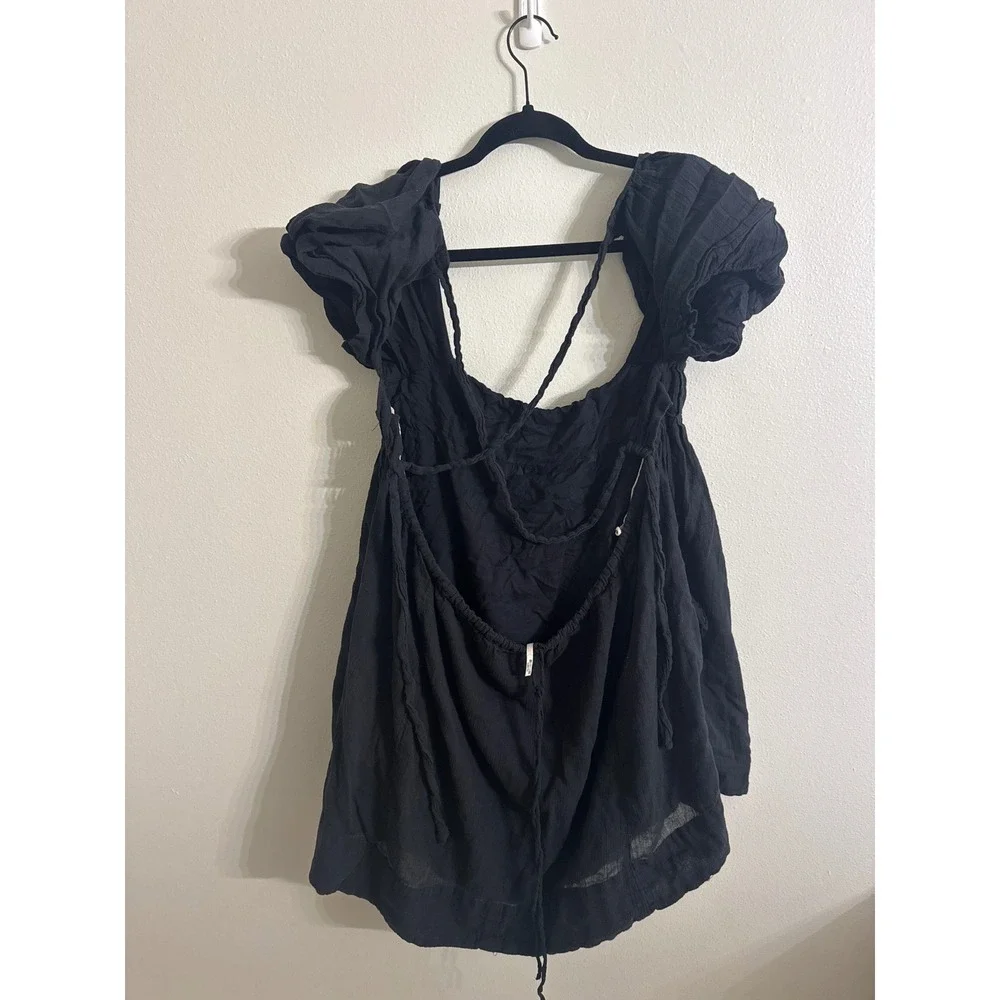 Free People Endless Summer Marina Tie Back Cotton Babydoll Dress Black Size XS